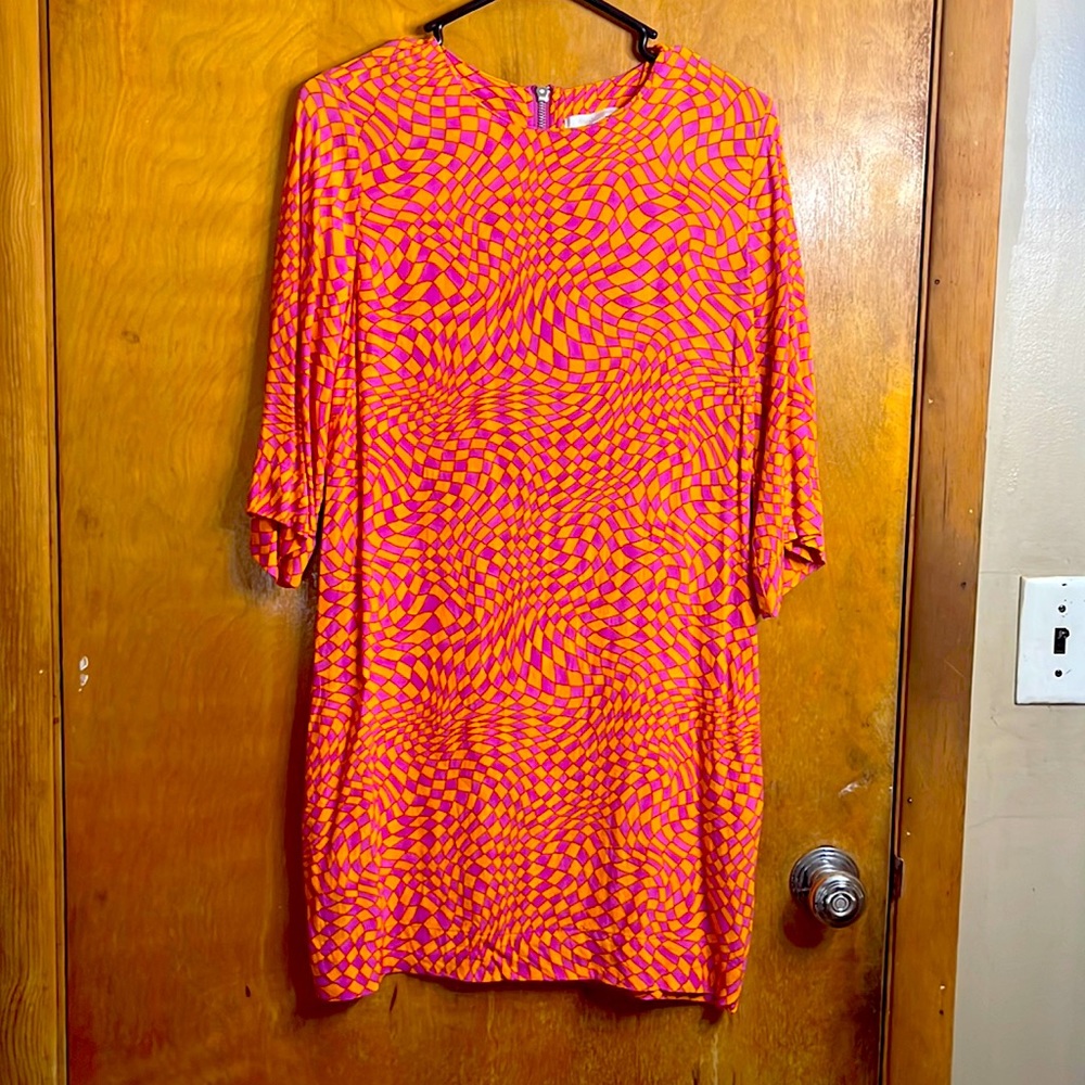 Retro pink and orange shift dress